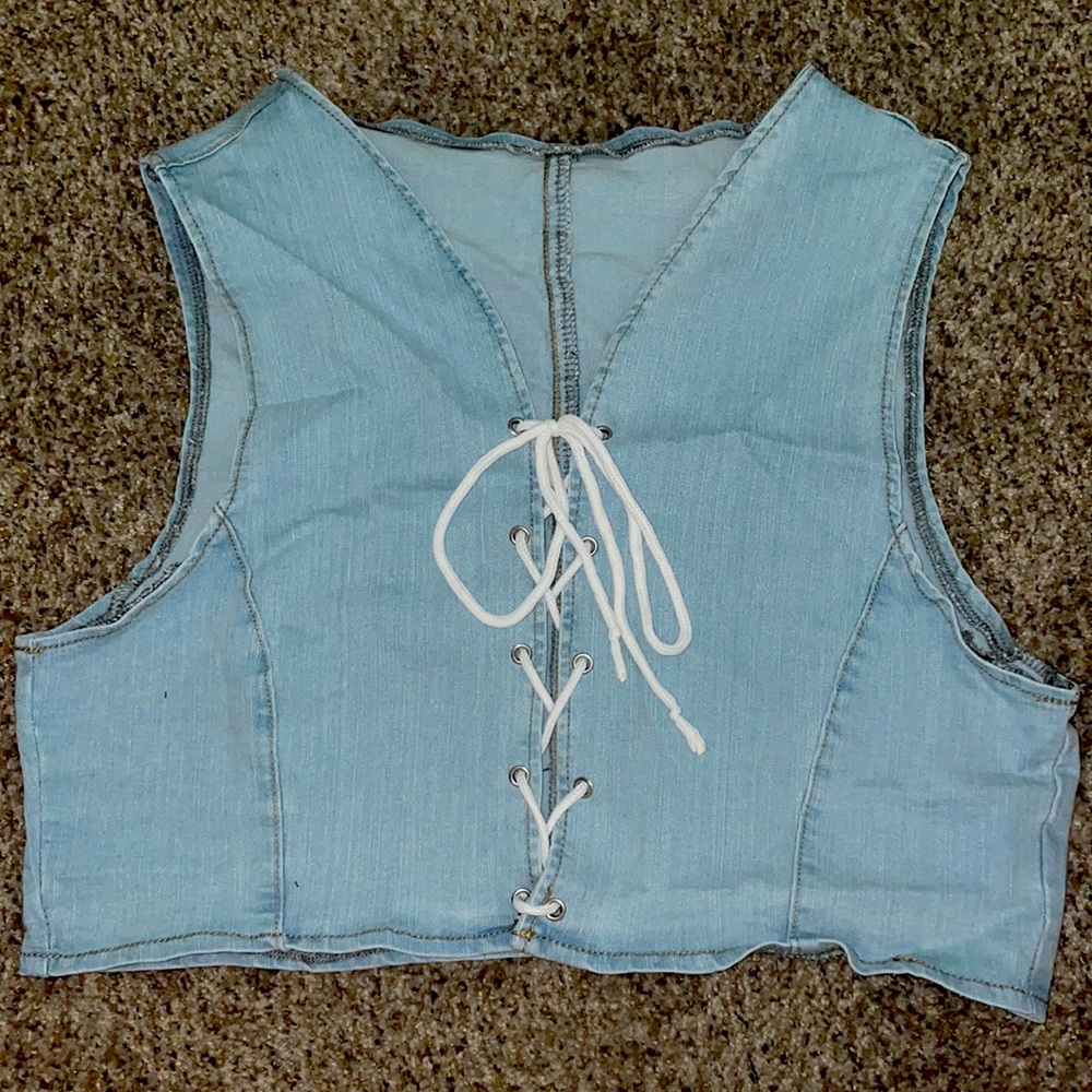 SHEIN denim tank top lace up front